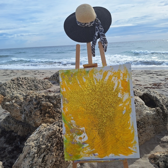 Acrylic Painting on Canvas Gold Abstract Sun - Picture 4 of 5